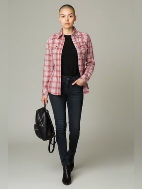 Guess Y2K Pink Plaid Button Up Top NWT